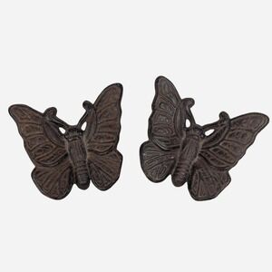 Vintage 70s Pair of Cast Iron Butterfly Decor Figurines